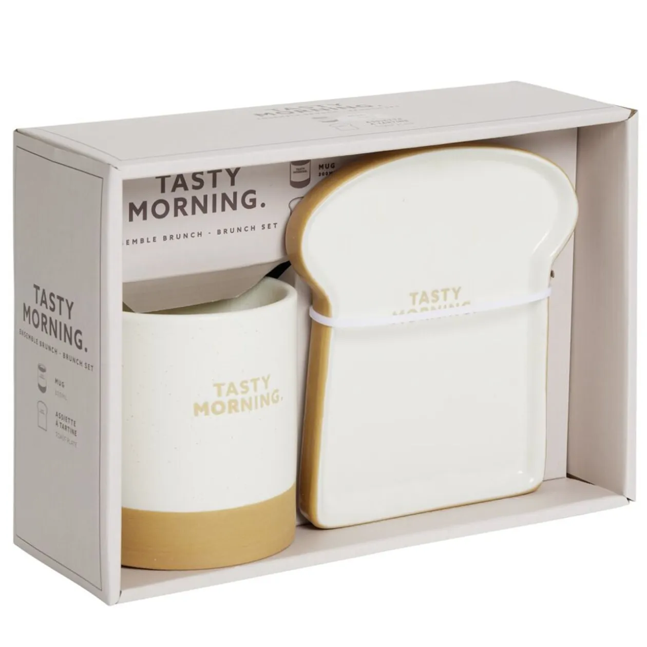 Coffret mug Ø8,5xH9,5cm avec coupelle forme tartine en céramique 13,5x15cm