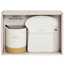 Coffret mug Ø8,5xH9,5cm avec coupelle forme tartine en céramique 13,5x15cm