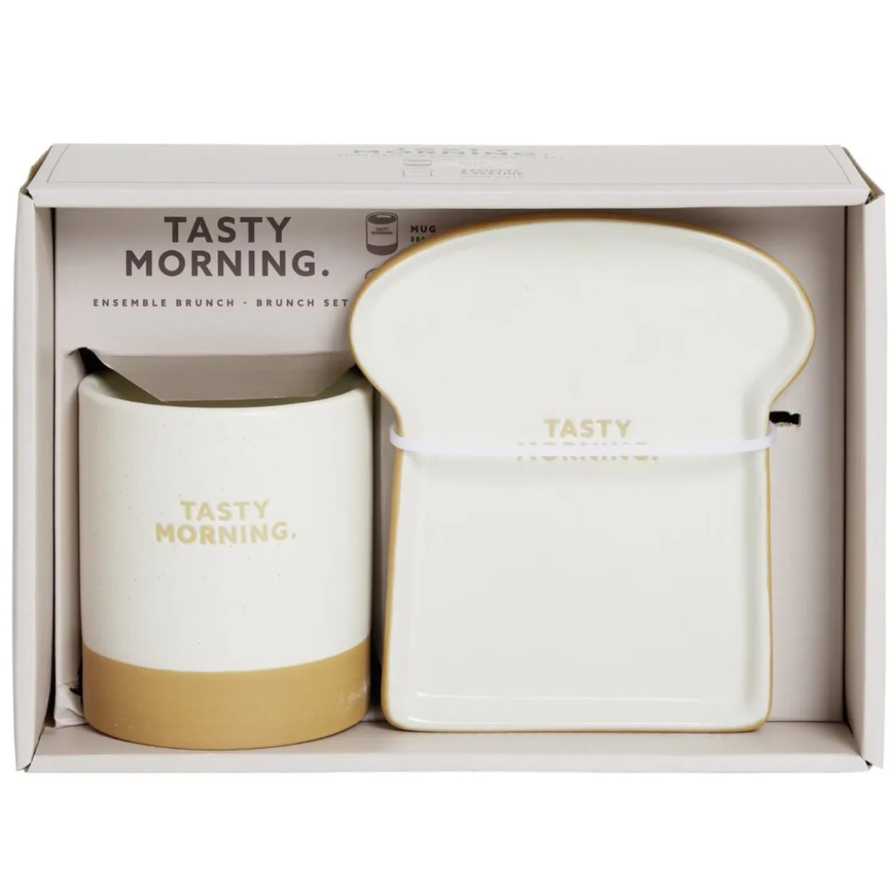 Coffret mug Ø8,5xH9,5cm avec coupelle forme tartine en céramique 13,5x15cm