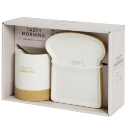 Coffret mug Ø8,5xH9,5cm avec coupelle forme tartine en céramique 13,5x15cm