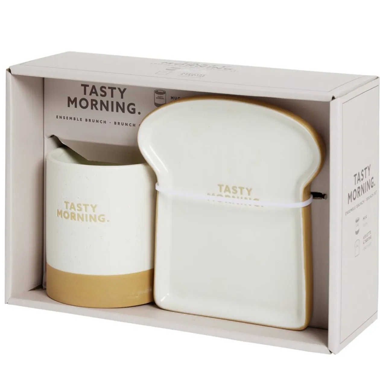 Coffret mug Ø8,5xH9,5cm avec coupelle forme tartine en céramique 13,5x15cm