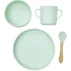 Coffret repas Bébé silicone 4 pièces vert et bois