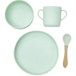 Coffret repas Bébé silicone 4 pièces vert et bois