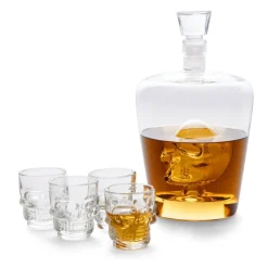 Coffret rhum carafe et verre x4 design tête de mort