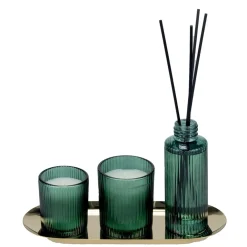 Coffret senteur bougie x2 avec diffuseur 100ml et plateau métal doré (3 modèles)