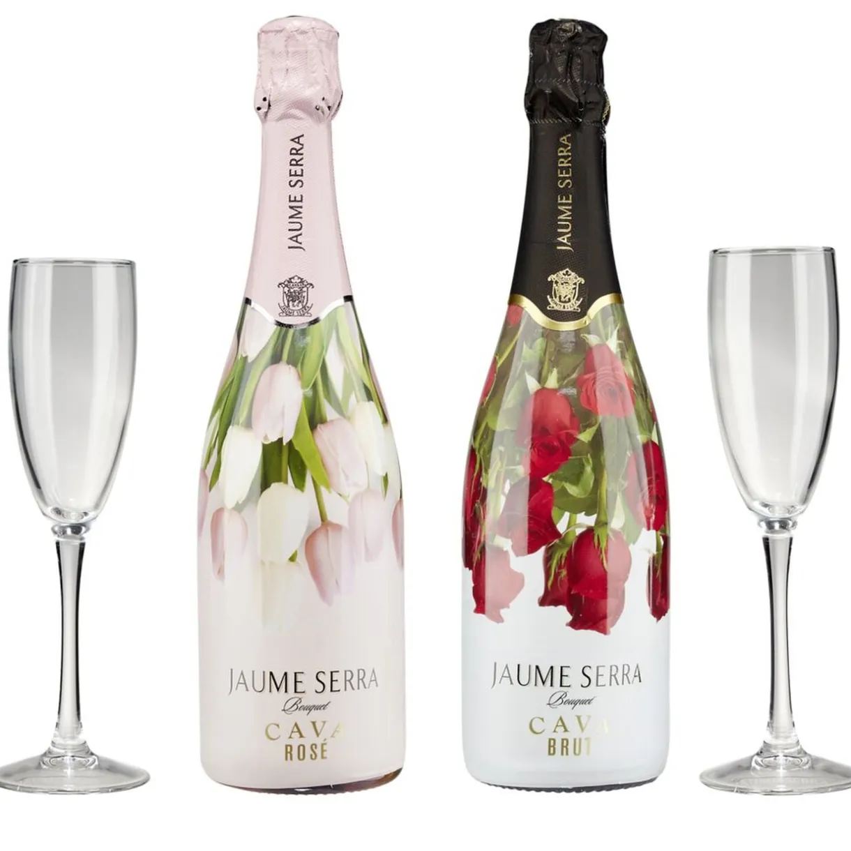Coffret vin pétillant Cava Jaume Serra bouquet 2 bouteilles brut et rosé avec flûtes 2x75cl < Gifi Discount