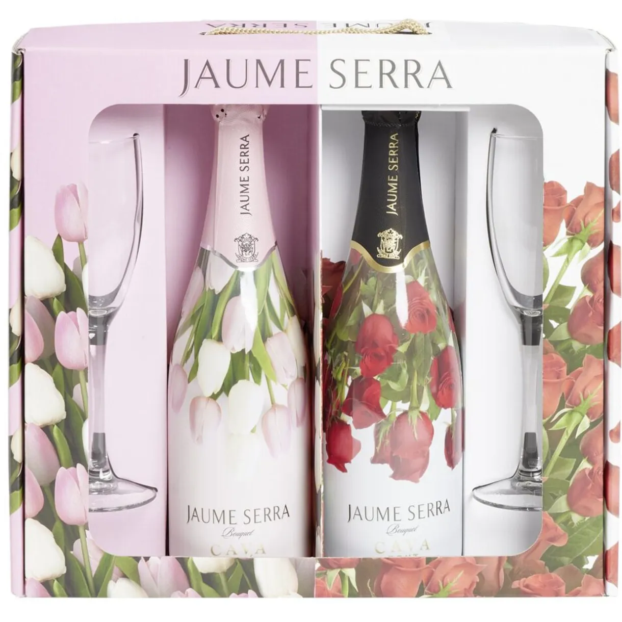 Coffret vin pétillant Cava Jaume Serra bouquet 2 bouteilles brut et rosé avec flûtes 2x75cl < Gifi Discount