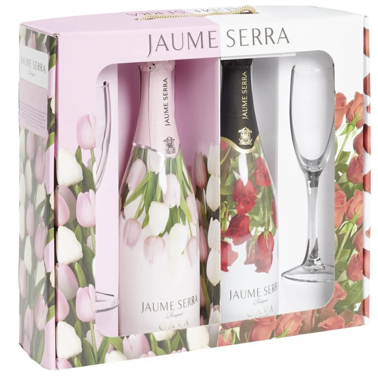 Coffret vin pétillant Cava Jaume Serra bouquet 2 bouteilles brut et rosé avec flûtes 2x75cl < Gifi Discount