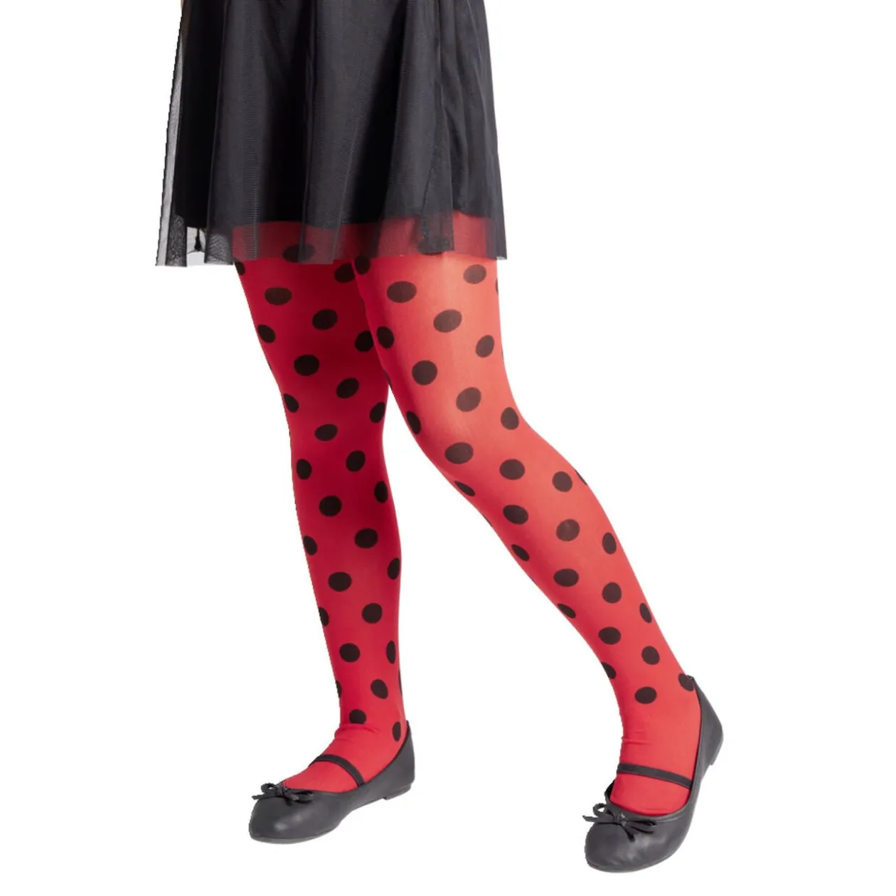 Collant enfant motif coccinelle rouge et pois noir Taille unique L65cm