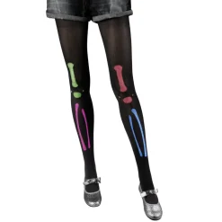Collant squelette adulte Taille unique noir et multicolore pailleté