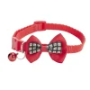 Collier chat ajustable clochette et noeud papillon rouge