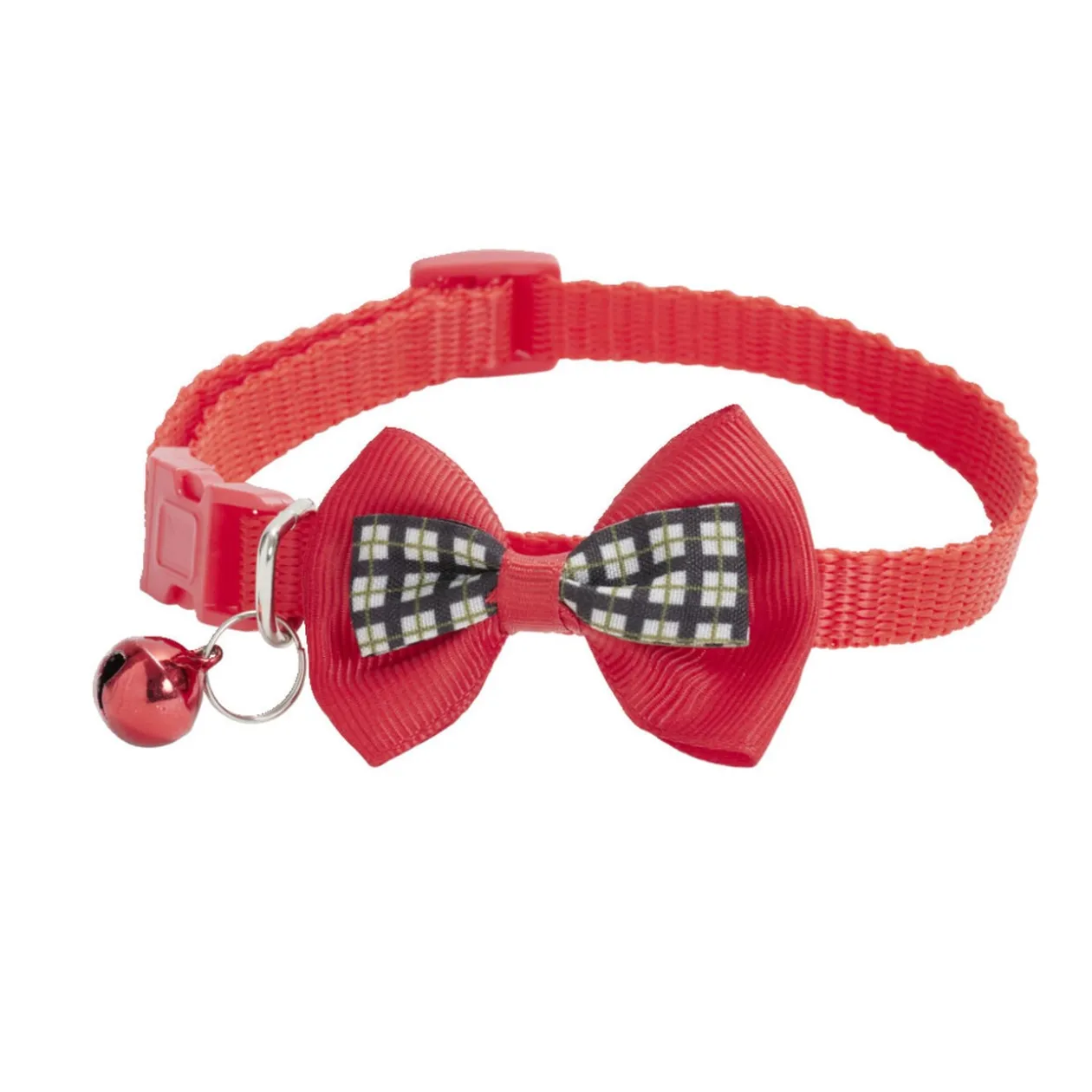 Collier chat ajustable clochette et noeud papillon rouge