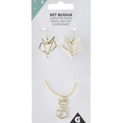 Collier et paire de boucles d'oreilles pendantes en métal doré