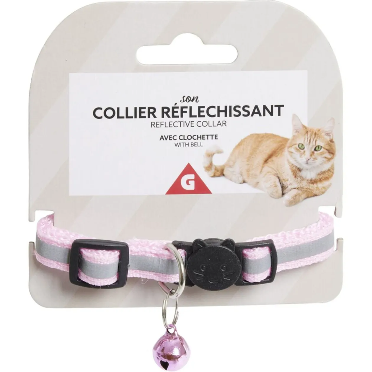 Collier pour chat réfléchissant ajustable avec clochette L30cm (4 modèles)