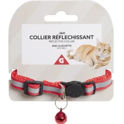 Collier pour chat réfléchissant ajustable avec clochette L30cm (4 modèles)