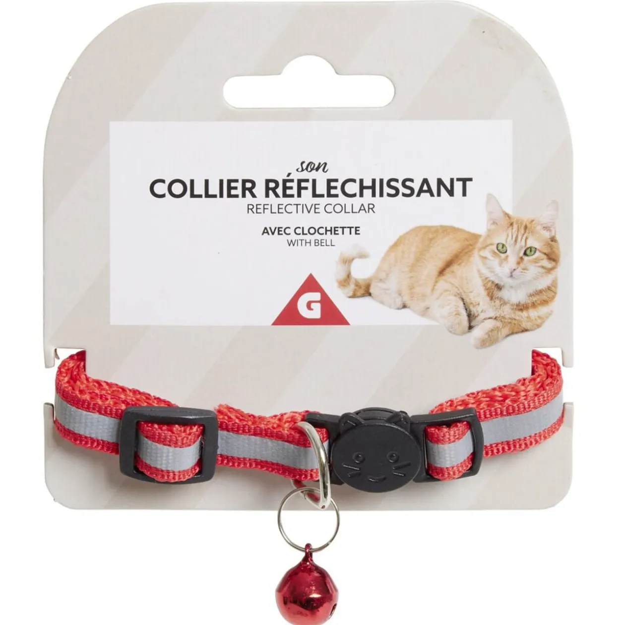 Collier pour chat réfléchissant ajustable avec clochette L30cm (4 modèles)