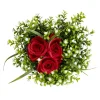 Composition fleur artificielle rose rouge pot ciment forme coeur