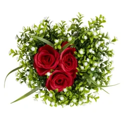 Composition fleur artificielle rose rouge pot ciment forme coeur
