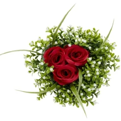 Composition fleur artificielle rose rouge pot ciment forme coeur