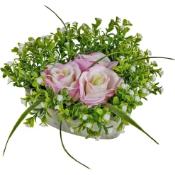 Composition fleur artificielle rose couleur rose pot ciment forme coeur < Gifi New
