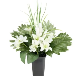 Composition florale artificielle multifleur blanche pot plastique 33x20xH50cm