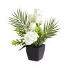 Composition florale artificielle roses et tulipes blanches pot 20x18xH34cm < Gifi Sale