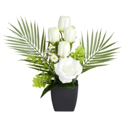 Composition florale artificielle roses et tulipes blanches pot 20x18xH34cm < Gifi Sale