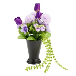 Composition florale artificielle multifleur violette vase lesté Ø20xH33cm