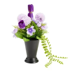 Composition florale artificielle multifleur violette vase lesté Ø20xH33cm
