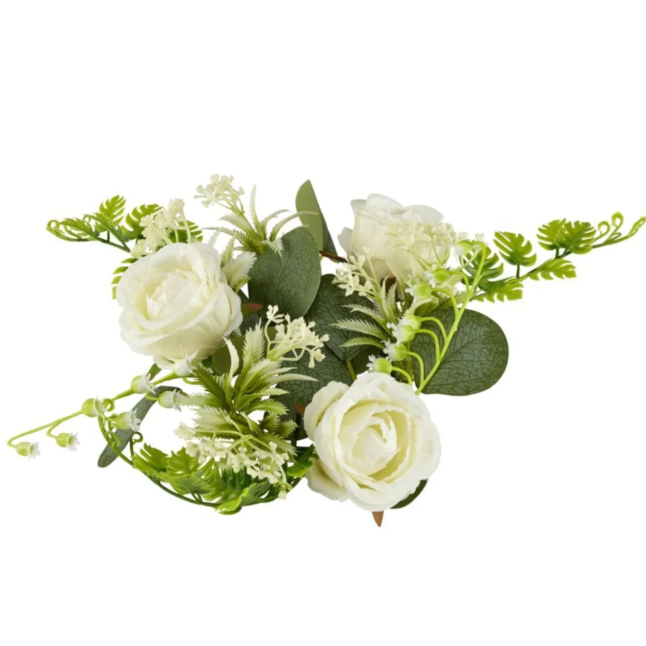 Composition florale artificielle couronne fleurs blanches Ø30cm