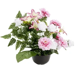 Composition florale artificielle dalhia/lys/roses blanc et rose H52cm < Gifi New