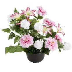 Composition florale artificielle dalhia/lys/roses blanc et rose H52cm < Gifi New