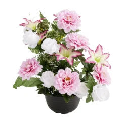 Composition florale artificielle dalhia/lys/roses blanc et rose H52cm < Gifi New