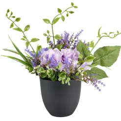 Composition florale artificielle pot eucalyptus/hortensia blanc 4 tiges Ø28xH24cm