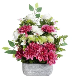 Composition florale artificielle multifleur fuschia jardinière ciment H60cm < Gifi Clearance