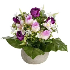 Composition florale artificielle rose orchidée bruyère vase ciment Ø40xH38cm < Gifi Hot