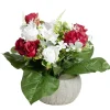 Composition florale artificielle rose orchidée bruyère rouges vasque Ø40cm
