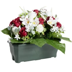 Composition florale artificielle rose orchidée bruyère rouge jardinière H42cm < Gifi Online