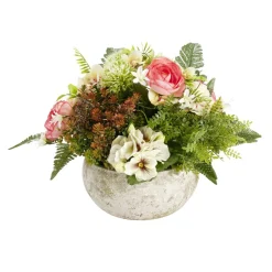 Composition florale artificielle multifleur rose saumon dans vasque Ø42xH33cm < Gifi Hot
