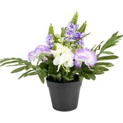 Composition florale artificielle pot camélia/hortensia/lys 12 têtes H40cm