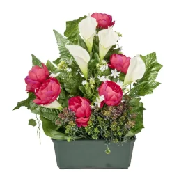 Composition florale jardinière pivoines arums buis lierre 50x10xH64cm (3 modèles) < Gifi Outlet