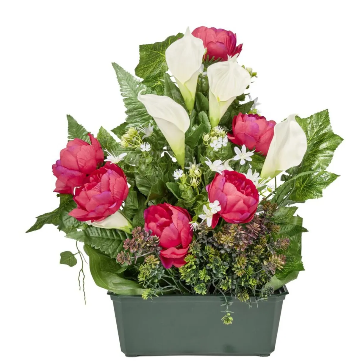 Composition florale jardinière pivoines arums buis lierre 50x10xH64cm (3 modèles) < Gifi Outlet