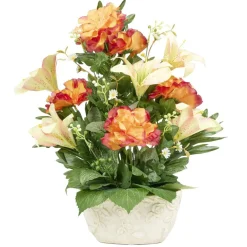 Composition florale jardinière pivoine lys et mini fleurs avec ciment 42xH52cm (3 modèles) < Gifi