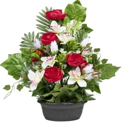 Composition florale pivoine orchidée lotus lierre pot ovale 54x10xH62cm (3 modèles) < Gifi Clearance