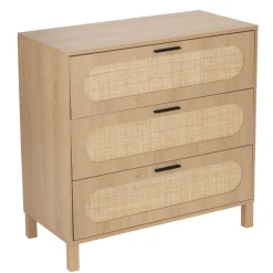 Console en bois et rotin Kanna 3 tiroirs 80x40xH80cm < Gifi Discount