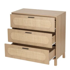 Console en bois et rotin Kanna 3 tiroirs 80x40xH80cm < Gifi Discount
