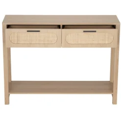 Console en bois et rotin Kanna 2 tiroirs 100x30xH75cm < Gifi Discount