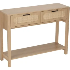 Console en bois et rotin Kanna 2 tiroirs 100x30xH75cm < Gifi Discount