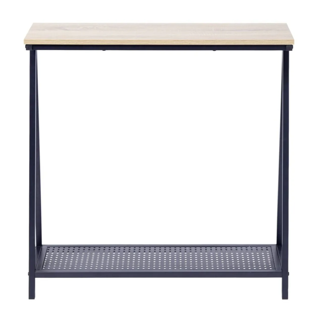 Console 2 niveaux Luffi en bois et métal ajouré noir 78x24xH78,5cm