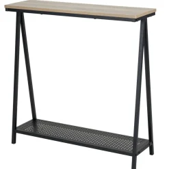 Console 2 niveaux Luffi en bois et métal ajouré noir 78x24xH78,5cm